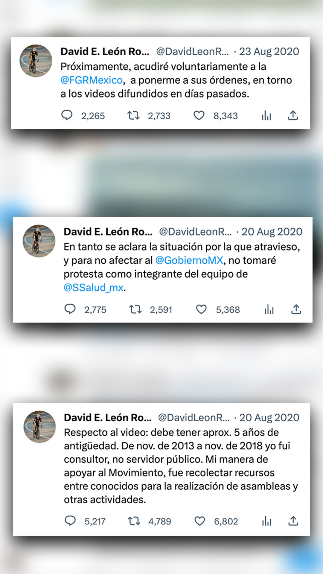 Tweets de David León relativos a los videos