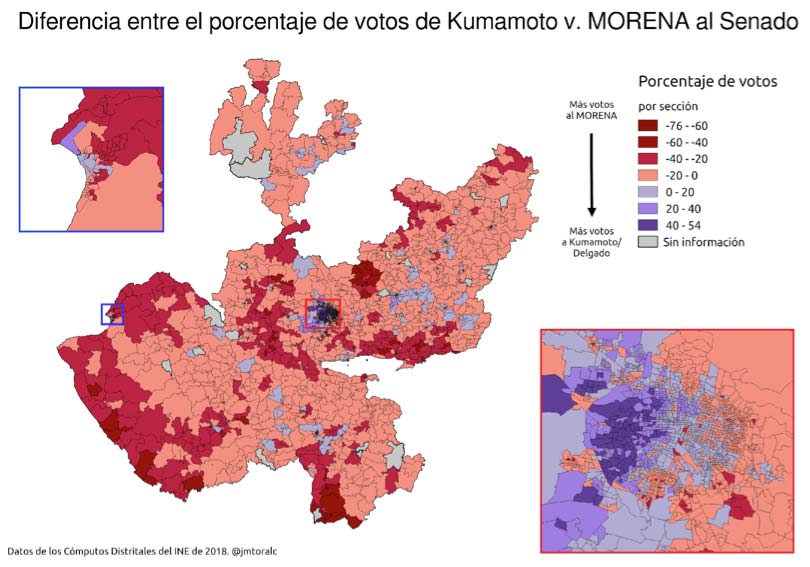 Figura 6: Diferencia entre el porcentaje de votos de Kumamoto vs MORENA al Senado