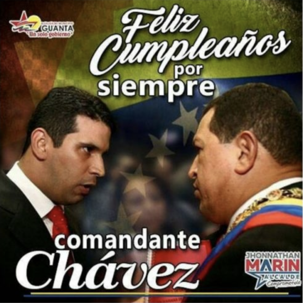 En sus redes sociales, Marín Sanguino muestra fotografías con Hugo Chávez.