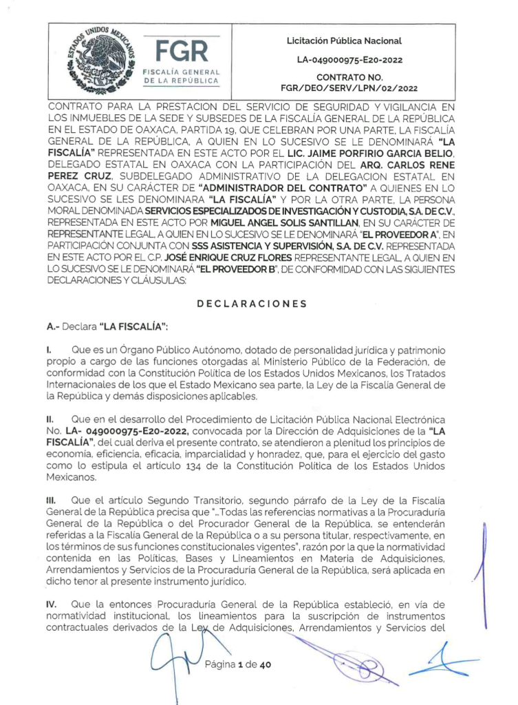 Este es uno de los 30 contratos que la FGR otorgó una empresa que ahora investiga de traficar armas.