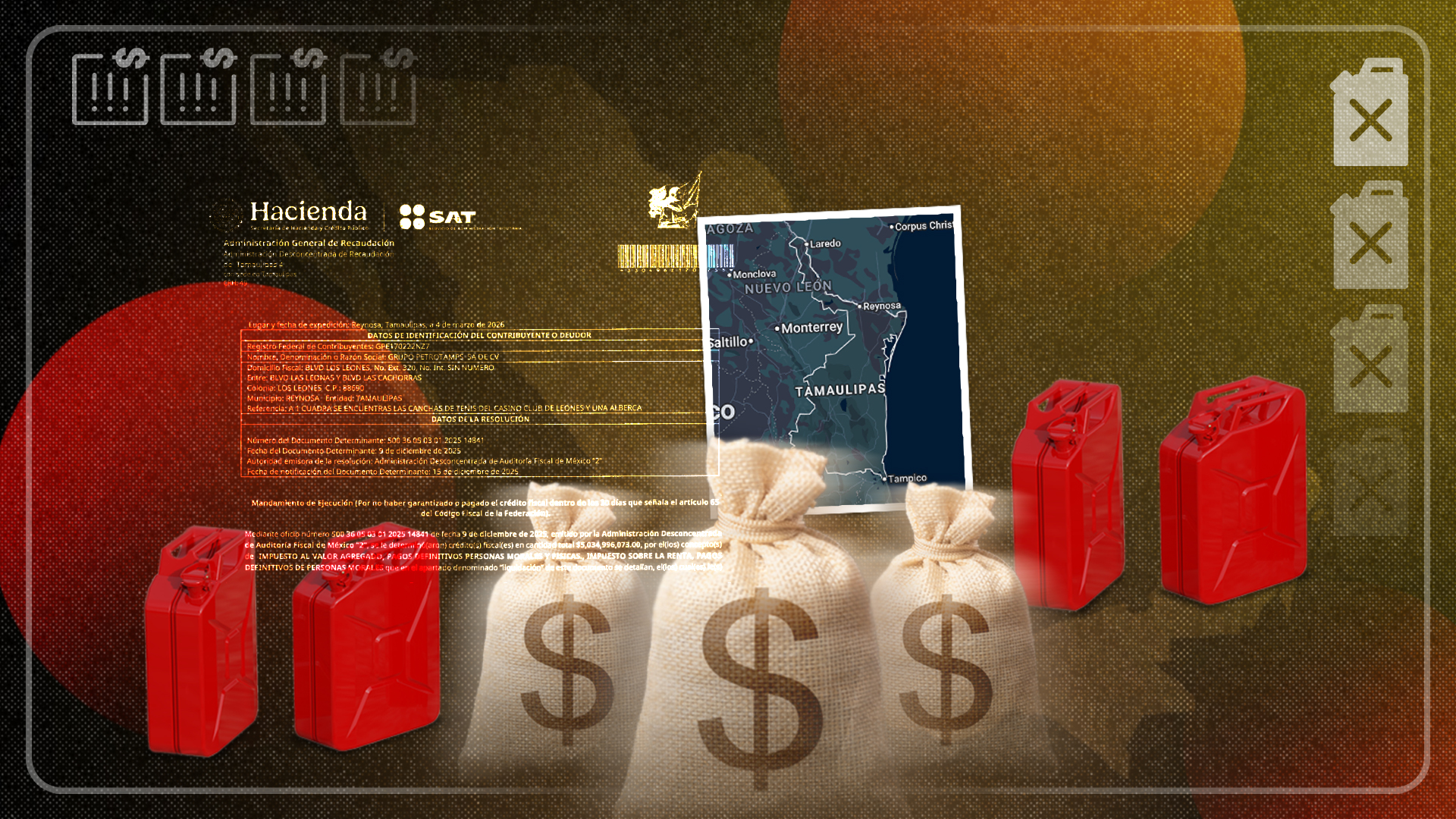 Dos empresas de Tamaulipas enfrentan reclamos del SAT por $19 mil millones